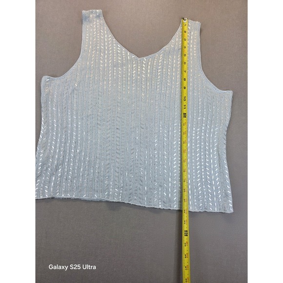 Sigrid Olsen Tank XL Sequin Silver Embellished Silk Y2K NYE Party Layering - Picture 5 of 8